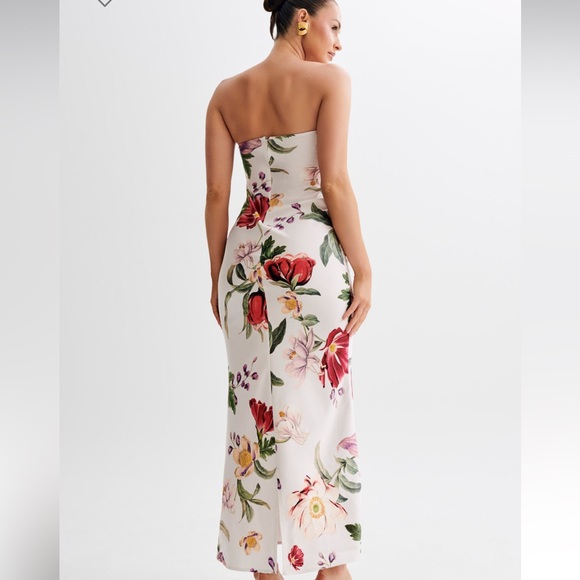 Maxi Dress SALE ⁉️Claudette Strapless Satin Maxi Dress - Bella Rosa Print - Picture 5 of 5
